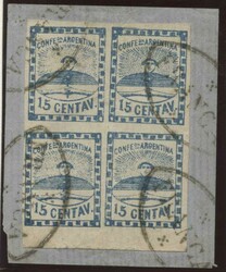 1858, 15 C. blau, allseits voll - breitrandiger Viererblock vom ...