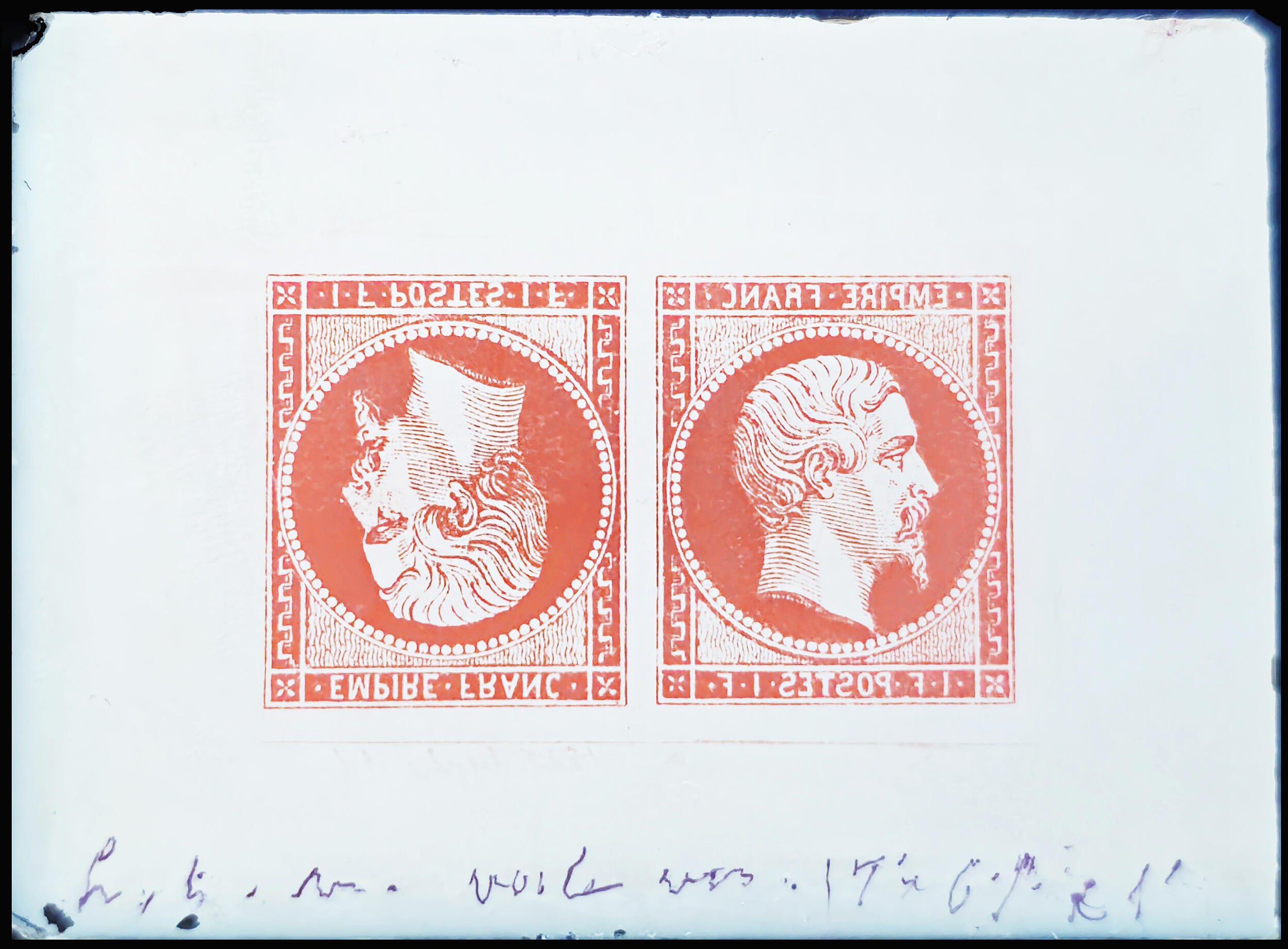 N°18 1f Empire, paire tête-bêche, cliché d'impression sur plaque ...