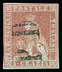 1851-52 1cr. Carmine on grey, wmk Crown, three fresh and very well ...