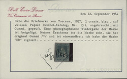 1857 2cr. Blue, fresh shade, large white margins on three sides, just ...