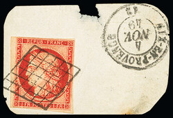 N°7a 1 franc vermillon vif, bien margé, obl. grille propre, sur ...