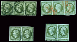 Lot de plusieurs n°11 1c olive en bande de deux ou trois : n°11 en ...