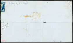 N°14 20c bleu foncé en bande de 8 sur lettre pour Londres 1856, qq ...