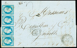 N°14Ah variété POSTFS sur les 4 timbres d'une bande de 4 sur ...