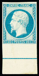 N°14i 20c bleu avec filet d'encadrement, neuf avec gomme d'origine, ...