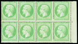 N°20 5c vert en exceptionnel bloc de 8 bdf, variété deux dents non ...