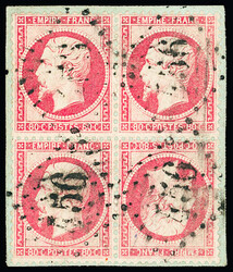N°24b 80c rose TETE-BECHE dans un bloc de 4 obl. GC 456 de Besançon ...