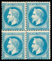 N°29B 20c bleu, en bloc de 4 neuf, paire du bas sans charnière, ...