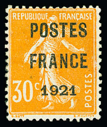 N°35 30c orange POSTES FRANCE 1921, neuf sans gomme, TB, très rare. ...