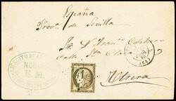 France n°56 obl GC 1416 + T17 "Espelette (64)" (fev 1876) sur lettre ...