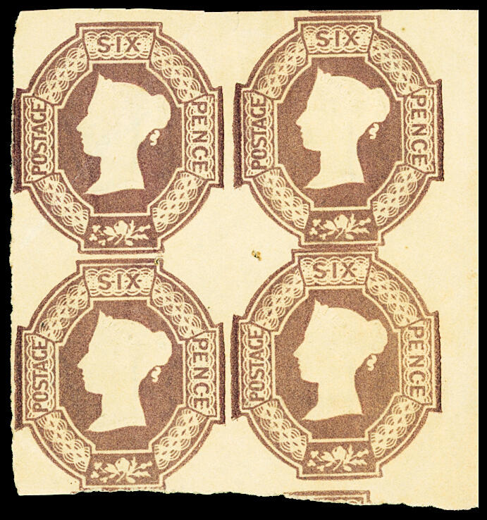 1854 6d Dull-lilac watermark INVERTED and REVERSED, mint block of ...
